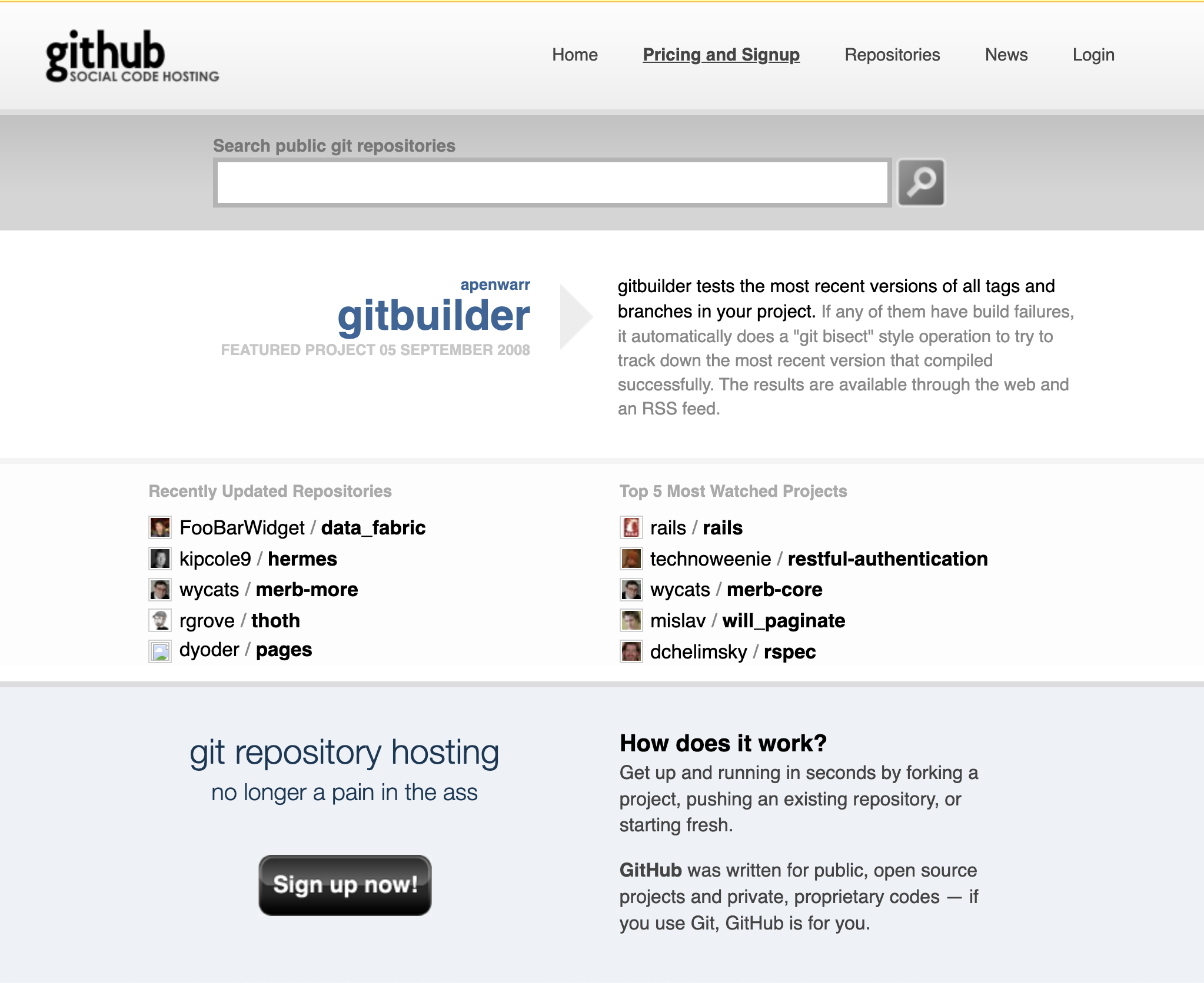 Early GitHub screenshot