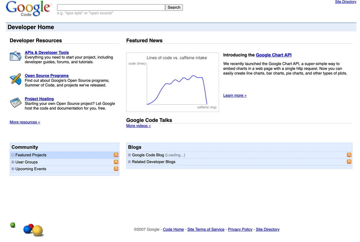 Google Code's old homepage